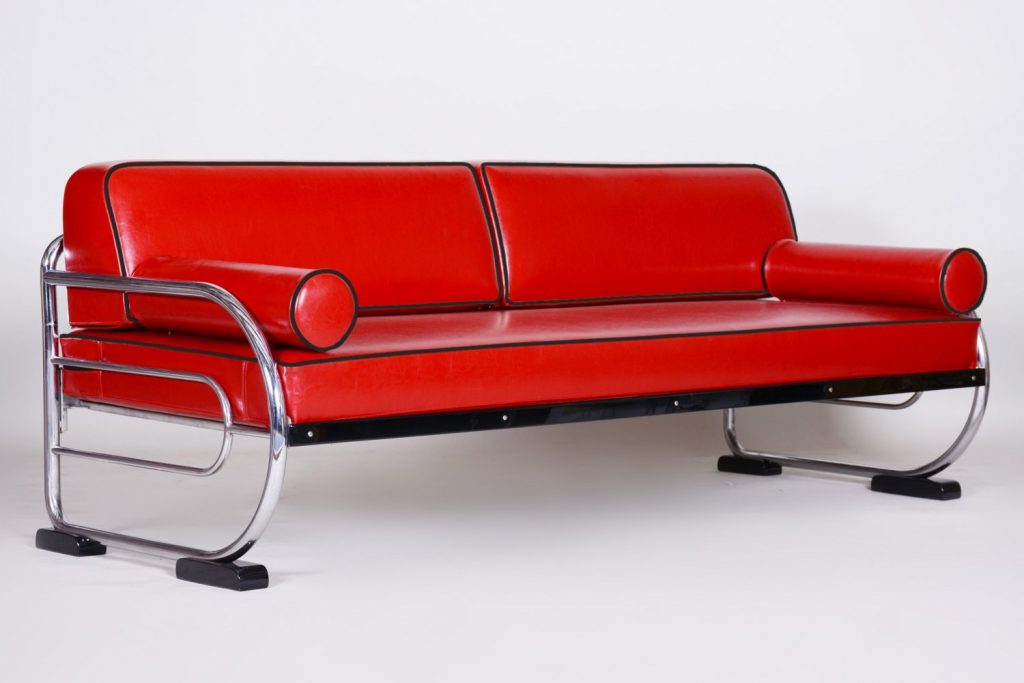 Bauhaus Red Tubular Chromed Steel Sofa by Robert Slezák, 1930s vintage.com 